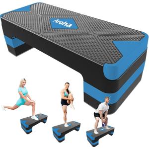 Adjustable Aerobic Exercise Step- Workout Step Platform, 26.5" Step Deck with 4", 6", 8" Height Risers, Women's Home Gym Fitness, 26.5" X 10.5"