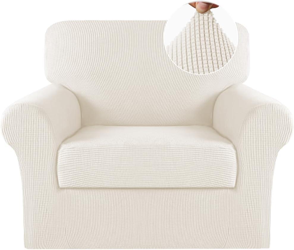 Turquoize 2 Piece Chair Covers Armchair Covers for Living Room Stretch Armchair Slipcovers Soft Chair Cover with Arms Feature Thick Jacquard Fabric, Machine Washable (Chair, Cream)