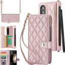 for Samsung Galaxy Z Fold 3 Wallet Case with S Pen Holder & Crossbody Lanyard Strap & Wrist Strip, Shockproof Stylish Protective Cover for Galaxy Z Fold 3 (Rose Gold)