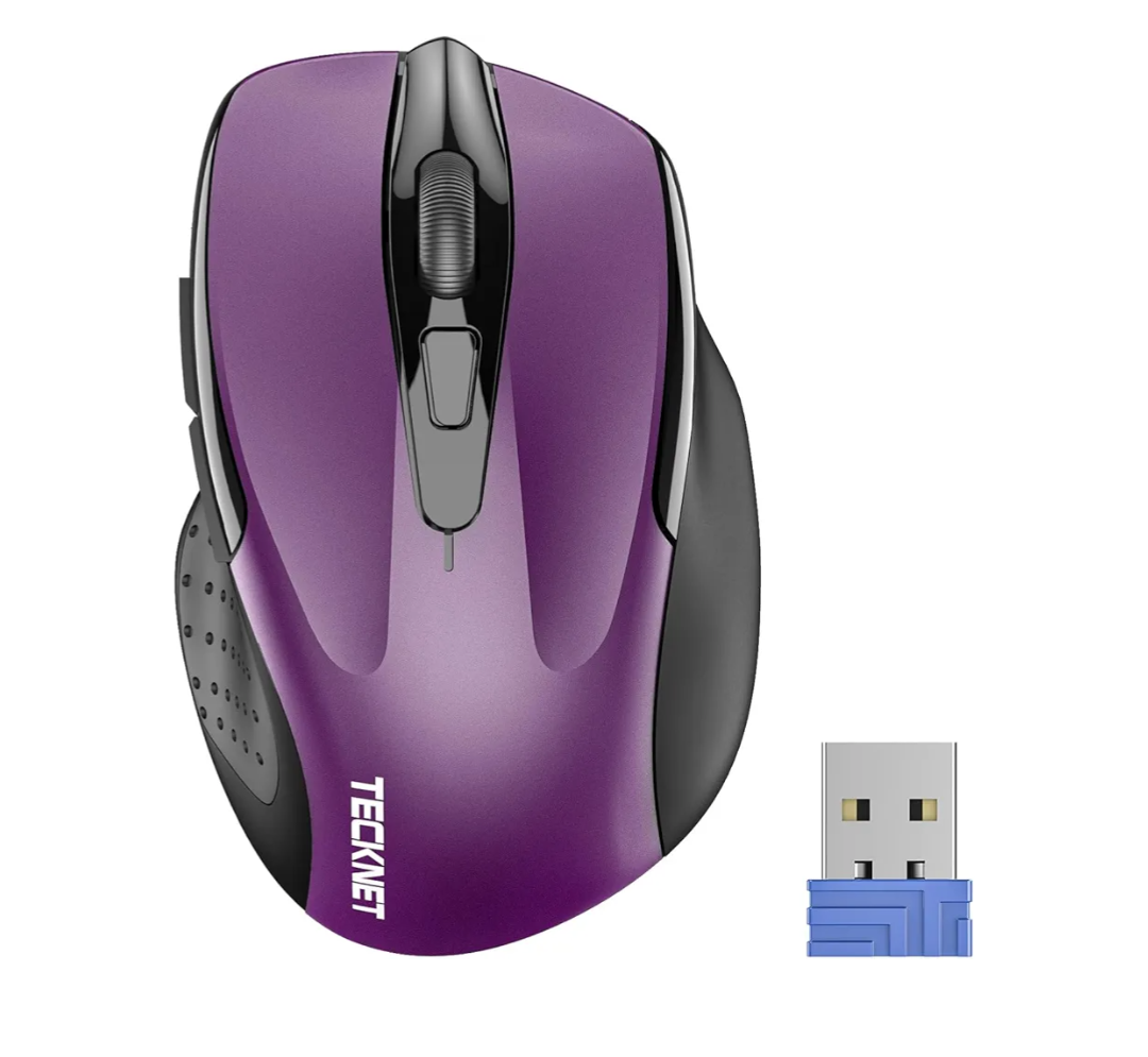 TECKNET Wireless Mouse, 2.4G Ergonomic Optical Mouse, Computer Mouse for Laptop, PC, Computer, Chromebook, Notebook, 6 Buttons, 24 Months Battery Life, 2600 DPI, 5 Adjustment Levels - Purple