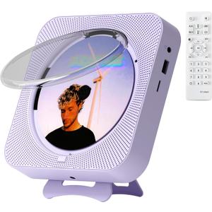 CD Player Portable Bluetooth Desktop CD Player for Home, Mini Cute CD Players for Kids, Built-in Dual Speakers and LED Display with Remote Control, Supports CD/FM Radio/USB/AUX/Timer/Repeat (Purple)
