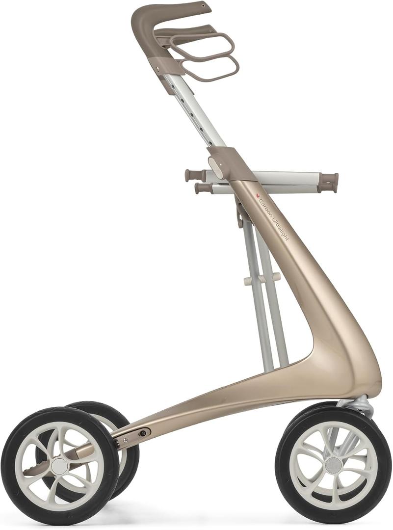 byACRE Carbon Ultralight Rollator Walker, 10.6 lbs, Champagne Gold, Regular | World's Lightest Carbon Rollator Walker with Seat for Seniors, Foldable Mobility Aid, Indoor and Outdoor Use
 (Champagne Gold, Compact Track)