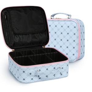 M Y U R E N Travel Makeup Bag,Waterproof Cosmetic Organizer, Adjustable Dividers,Portability Cosmetic Train Case,Makeup organizer,Gift for Women,Girls Gift (Blue+Pink)