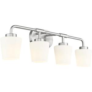 Bathroom Light Fixtures Over Mirror, 4-Light Brushed Nickel Vanity Lighting Fixtures with Milk White Glass, Vintage Farmhouse Wall Sconces Lighting, AD-22004-4W-SN