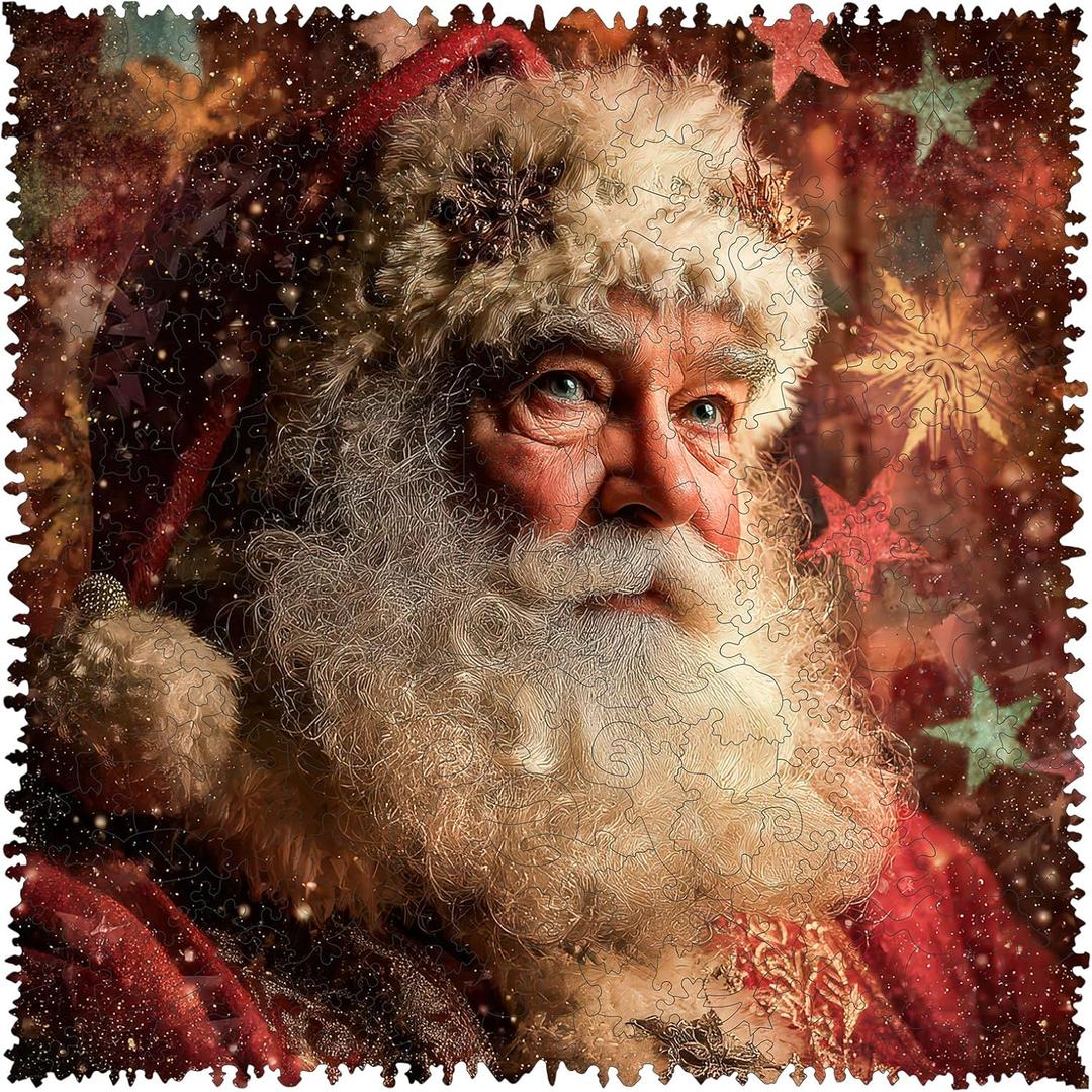 MEATRN Santa Claus Wooden Puzzles 479 Pcs Unique Shaped Holiday Wood Jigsaw Puzzle with Storage Box, Festive Family Game for Parents & Kids 15.9x15.9 Inch (Large)