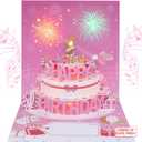 Musical Birthday Cards with Light and Music, Blowable, 3D Birthday Popup Cards for Men & Women Plays Hit Song 'HAPPY Birthday' (Pink)