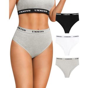UMMISS Womens High Waisted Cotton Bikini Underwear Hipster Panties Soft Stretch Threaded Ladies Sport Panties 3 Pack (XX-Large, Multicolor 3 Pack)