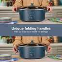 Hamilton Beach 6 Quart Slow Cooker With Space-Saving Folding Handles | 3 Heat Settings | Dishwasher Safe Stoneware Crock & Glass Lid | Kitchen Makeover Blue | 33608