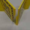 SmartSign "SDS Info" Two-Sided V-Shaped Projecting Sign with Down Arrow and Striped Border, 6 x 5 inch, 120 mil Polished Acrylic, Black and Yellow, Made in USA