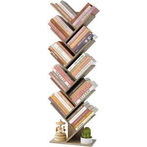 Hoctieon 10 Tier Tree Bookshelf, 10 Shelf Bookcase, Free Standing Tree Bookcase, Display Floor Standing Shelf for Books, Book Organizer Shelves for Home Office, Living Room, Bedroom, Greige