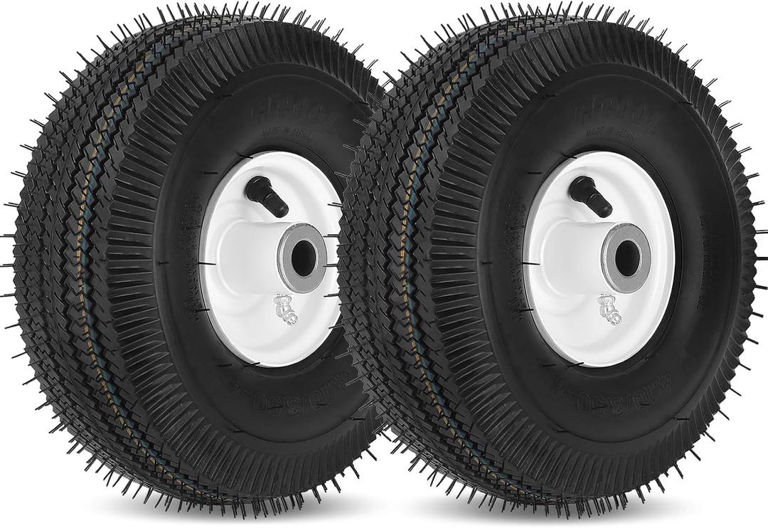 GICOOL 105-3471 Front Wheel and Tire Assembly, 4.10/3.50-4 Lawn Mower Tubeless Tire with 3/4'' Bushing, Compatible with Toro TimeCutter and Exmark, 2 Pack
