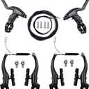 V-Type Bike Brake Set, Complete Universal Bike Front and Rear MTB Brake, Bicycle Brakes, Inner and Outer Cables, Include Brakes Lever Calipers Multi-Tool Wrenches (Dark Black)