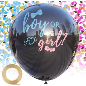 Disfore Thickened Gender Reveal Balloon - 2pcs Gender Reveal Confetti Balloons with Pink and Blue Confetti – 36 Inch Black Gender Reveal Balloons Perfect for Taking Photos and Videos