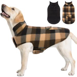ASENKU Dog Winter Jacket Plaid Reversible Vest, Waterproof Dog Coat for Cold Weather, Perfect for Small to Large Dogs (Coffee, M)