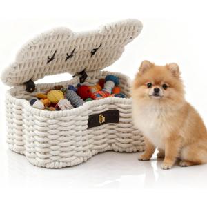Cotton Rope Basket for Pet Toys, Bone Shaped Pet Toys Organizer, Handmade Dog Toy Bin, Woven Baskets for Storage,14.96 x 11.22 x 6.5 inch
