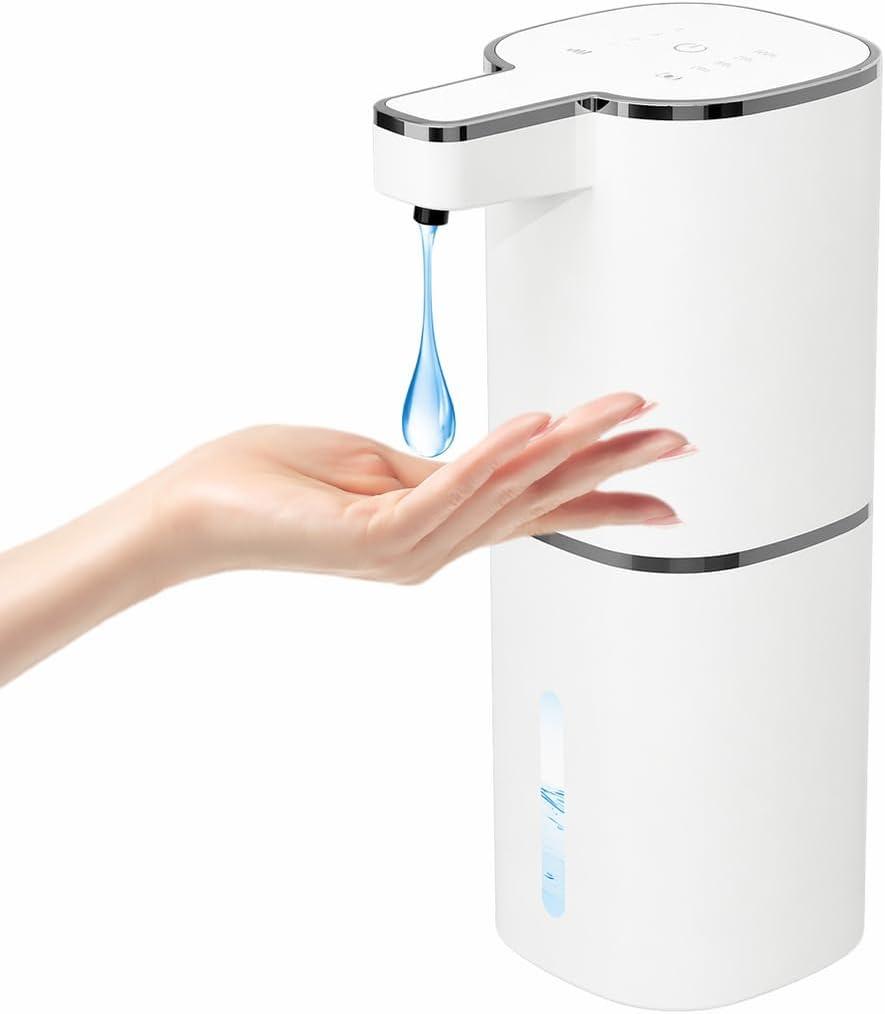 Automatic Liquid Soap Dispenser, Touchless Hand Soap Dispenser, USB Rechargeable, 4 Adjustable Levels, 14.2 oz (420 ml) Large Capacity, for Bathroom, Kitchen & School (White, Liquid)