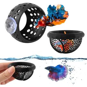 2pcs Floating Bettas Hide & Shrimp Cave Fhiny Bettas Tunnel Aquarium Fish Hideout Shrimp Cave Aquarium Decor for Small Fish(Color:Black)