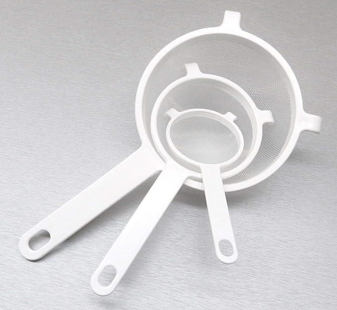 Plastic Strainer Kitchen Cooking Nylon Polyester Mesh 100% Plastic BPA Free White 3 sizes 3" - 4" - 5.5" By JTS