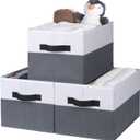 WUIKE Storage Baskets for Shelves, Fabric Closet Storage Bins with Handles, Foldable Clothes Organizer Bins for Bedroom, Nusery, Gray & White, Large, 3-Pack (3 Pack-14.4"L x 10"W x 8.5"H)