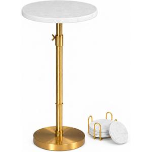 10" Adjustable Marble Drink Table, End Table with 4 Coasters, Small