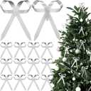 12 Pcs Silver Metal Christmas Bow Ornaments for Christmas Tree Garland Wreath Bulk Bow with Clip Ornament Vintage Indoor Outdoor Home Xmas Party Decorations, 4 x 5 Inches