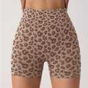 Women's Leopard Print High Waisted Sports Biker Shorts Tummy Control Stretchy Shorts (L)