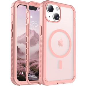 jaroco Magnetic for iPhone 13 Case, [Compatible with MagSafe][Military Grade Drop Protection][Heavy Duty Protection][Non-Slip][Shockproof] 2-Layer Durable Bumper Phone Case 6.1''-Pink