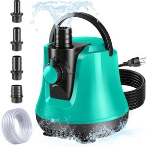Sump Pump Submersible, Pool Cover Pump Above Ground with Adjustable Flow, Portable Electric Water Removal Pump with 10ft Hose, 4 Adapters Water Pump for Pool Draining,Fish Tank,Pond, 950GPH
