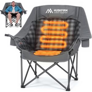 Oversized Heated Camping Chair Fully Thick Padded Camping Chair XL Camp Chair for Adults 3 Levels Adjustable Heated Camp Chair for Outdoor Use (Battery Not Included) (Grey)