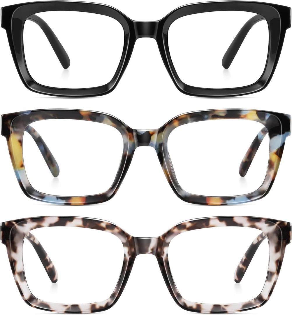 XVXV Reading Glasses for Women Men - Blue Light Blocking Readers Oversize Oprah Square Anti Glare/Eyestrain Spring Hinge (Mix3)