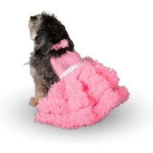 Dog Dress with Lovely Bandana - Clothes for Medium and Large Dogs Like Shih Tzu, Labrador, Golden Retriever, Pug and Cat - XL Pink