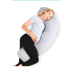 Momcozy Pregnancy Pillows for Side Sleeping, J Shaped Maternity Body Pillow for Pregnancy, Soft Pregnancy Pillow with Jersey Cover for Head Neck Belly Support, Grey