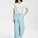 Tronjori Women's Linen Summer Boho Loose Lounge Palazzo Pants,XL,Light Blue (Blue, XL)