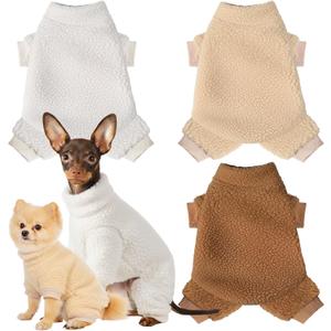 Reginary 3 Pcs Winter Dog Pajamas Fleece Puppy Clothes Warm Doggy Fuzzy for 4 Legs Pet Cute Coats Elastic Soft Winter Holiday Jumpsuit Sweater Bodysuit Small Medium Dog Apparel White Beige Brown (S)