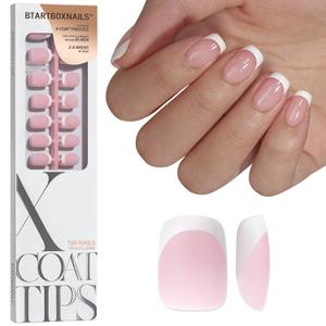 BTArtboxnails XCOATTIPS French Gel Nails - French Tip Press on Nails Pink Extra Short Square Shape Nail Tips, Fake Nails Extensions Nail Art DIY, 16 Sizes - 160 Fake Nails