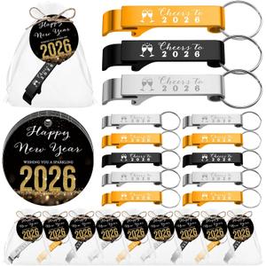 Yiyiring 30 Sets 2026 New Year's Eve Party Supplies Bottle Opener Keychains 2026 Happy New Year Cards with Bags Eve Gifts for Coworker Family Staff Friends Staff Party Decoration