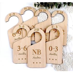 HOUÍSM Wooden Baby Closet Size Dividers 7Pack, Baby Clothes Organizers Home Nursery Decor, Thicken and Double Sided from Newborn to 24 Months, Hanging Closet Dividers for Newborn Baby Shower,Pack Of 2