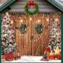 7x8 FT Christmas Garage Door Cover, Rustic Barn Door Garage Door Banner Decorations, Light Strings, Gifts Piles and Xmas Tree Backdrop for Christmas Party Decorative Supplies (Brown)