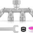 4 Way Garden Hose Splitter, 304 Stainless Steel Outdoor Faucet Splitter with 4 Individual Shut Off Valves, 3/4" GHT High Flow Hose Bib Spigot Connector