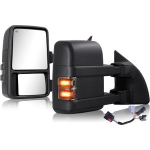 Tow Mirrors Compatible With 1999-2016 Ford F250 F350 F450 F550 Super Duty Truck Power Heated Manual Telescoping & Folding Pair LED Turn Signal Smoke