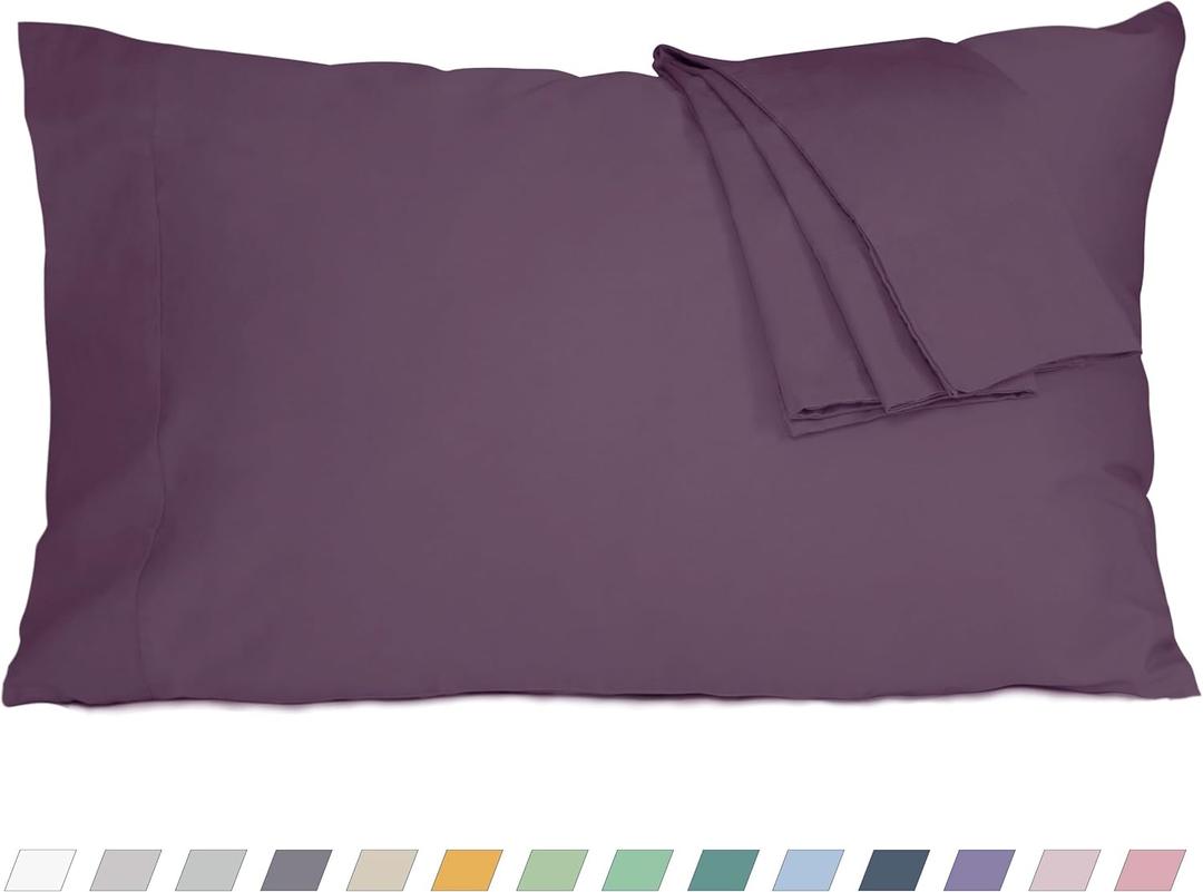 HOMTEC Pillow Cases, King Size Cotton Percale Weave Pillowcases, Pre-Shrunk Breathable and Hypoallergenic Pillowcases, Set of 2 (2 Piece King 20 Inch x 40 Inch, Dark Purple)