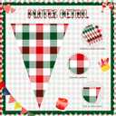 5 Pieces Christmas Red Green Plaid Flags Banners Pennant Single Sided Banner Paper Triangle Flag for BBQ Picnic Wedding Baby Shower Birthday Xmas Party Decorations