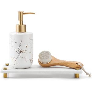 Stone Drying Tray, Gold Sink Caddy, Water Absorbing Faucet Mat Kitchen Sink Organizer, Diatomite Bathroom Counter Coaster, Soap Dish Rack Riser Dispenser Sponge Holder, Beige 10" x 4"