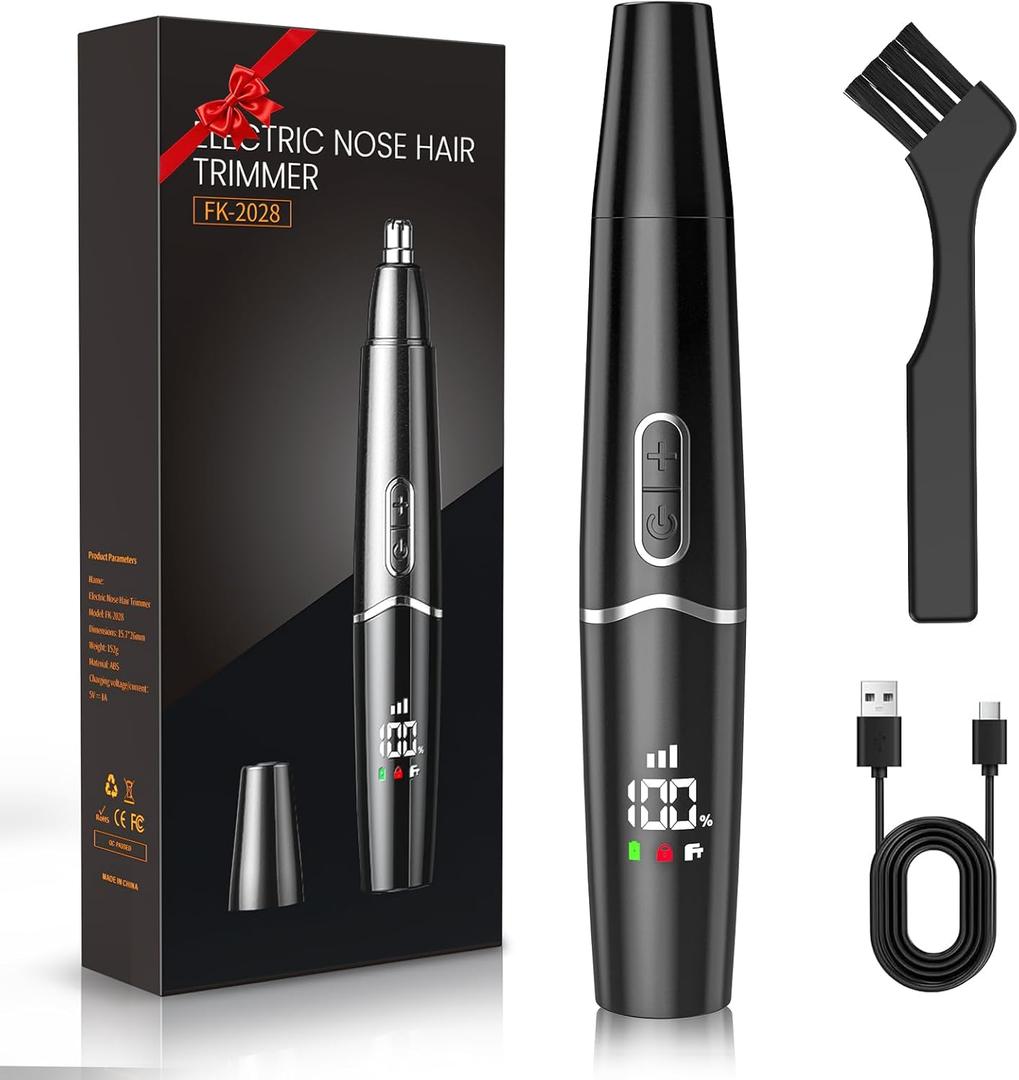 Ear and Nose Hair Trimmer with LED Display for Men Women, Painless USB Rechargeable Eyebrow & Facial & Nose Hair Trimmer Clipper, 10000 RPM Precision Tool Professional IPX7 Waterproof Dual Edge Blades