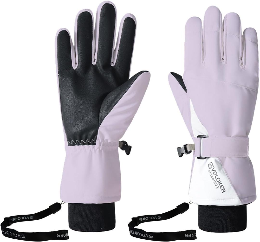 Anidker Ski Gloves for Men Women, Waterproof Touch Screen Gloves with Anti-Loss Buckle Lanyard and Wrist Strap (Medium, Purple)