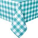 Hiasan 60 x 120 Inch Checkered Tablecloth Rectangle - Waterproof, Wrinkle Resistant and Washable Gingham Table Cloth for Outdoor Picnic, Kitchen and Holiday Dinner, Turquoise and White