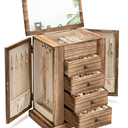 Emfogo Jewelry Box for Women, 5 Layer Large Wood Boxes & Organizers for Necklaces Earrings Rings Bracelets, Rustic Organizer with Drawers and Mirror(Carbonized Black)