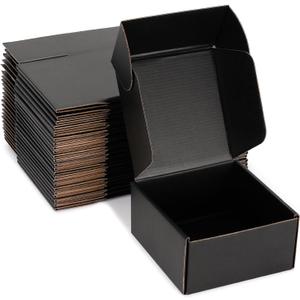 Black Corrugated Shipping Boxes 6x6x3 Inches, 25 Pack | Sturdy 32 ECT cardboard, no tape closure, easy assembly, for mailing, gifts packaging and small business