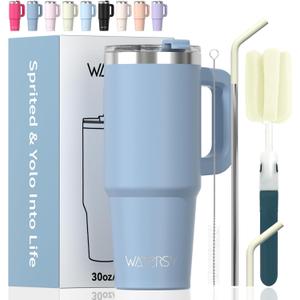Watersy 30 oz Tumbler with Handle,Tumbler with Lid and Straw,Double Wall Insulated Cup Stainless Steel Travel Mug(Cold for 34 Hours),Water Bottle for Iced Tea,Coffee,Cold Beverages(Smog Blue)
