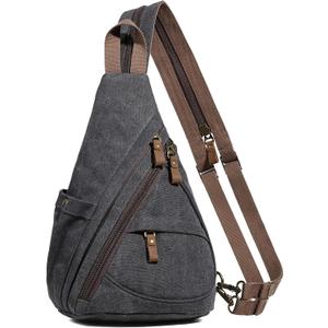 KL928 Canvas Sling Bag - Small Crossbody Backpack Shoulder Casual Daypack Rucksack for Men Women(Large Version,Black)